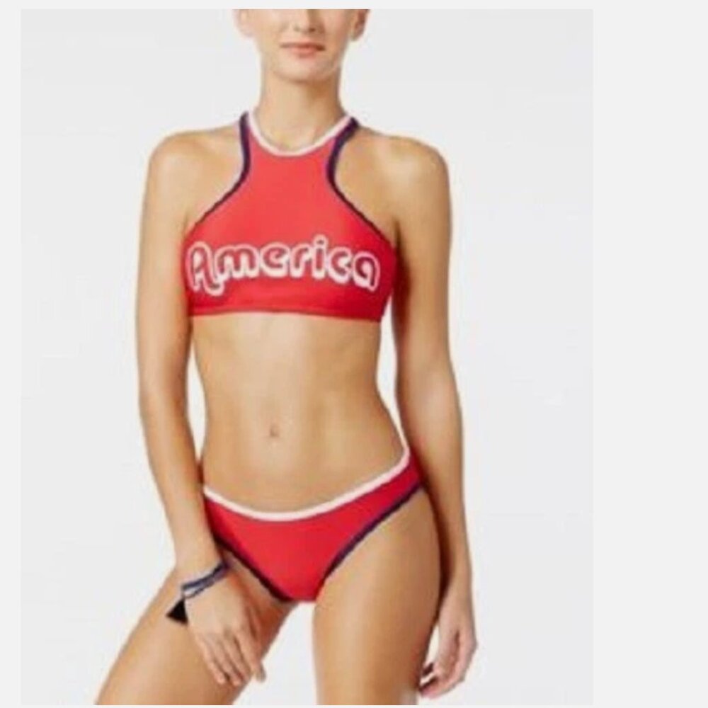 California Waves Red 'America' High-Neck Bikini